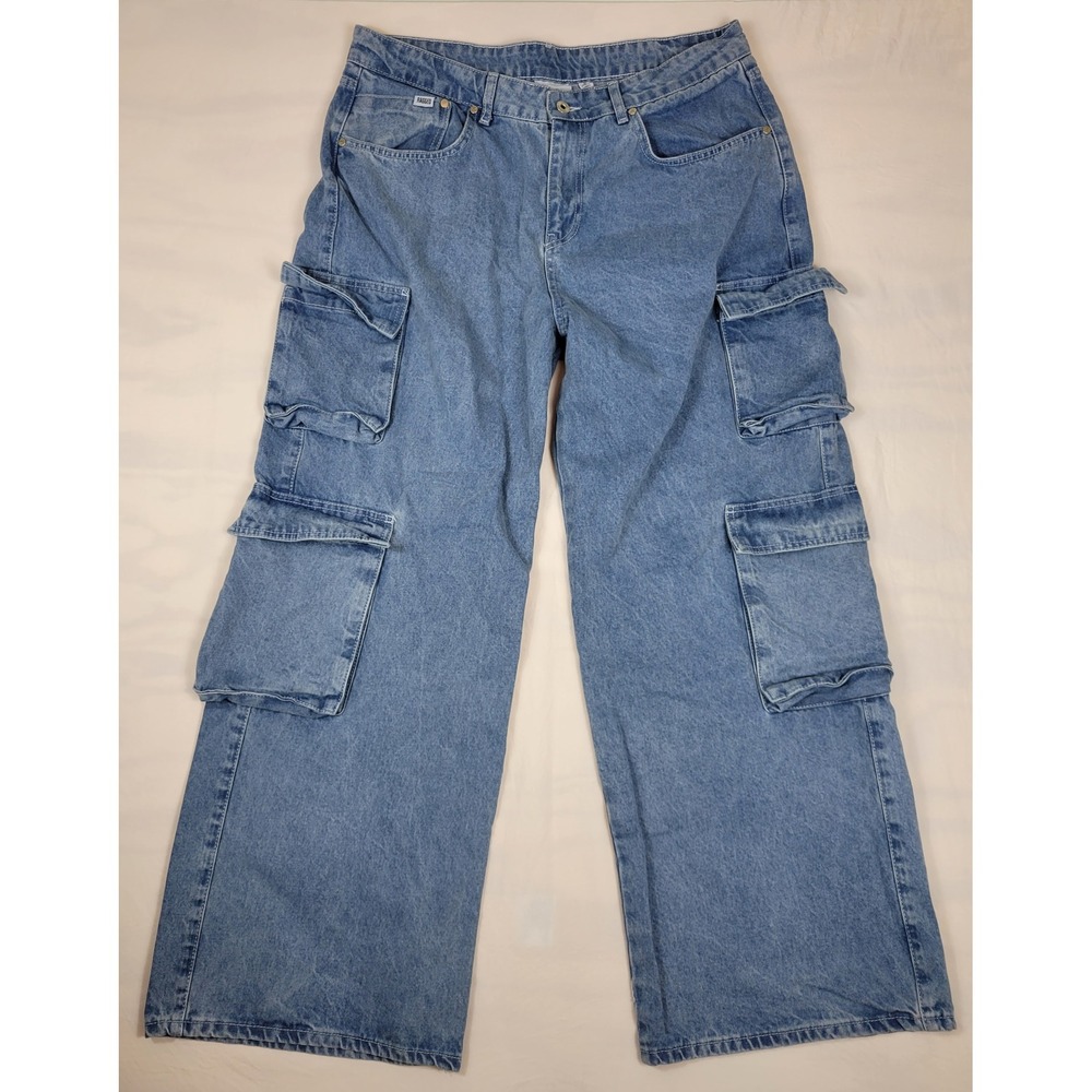 Ragged Jeans Priest Blue Wide Leg Cargo Pants RJCD11003DN Medium Wash 35x31